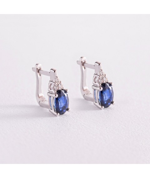 Gold earrings with diamonds and sapphires sb0380z Onyx