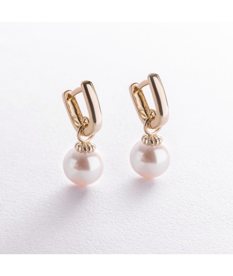 Earrings in yellow gold (cult. fresh pearls) s08589 Onyx