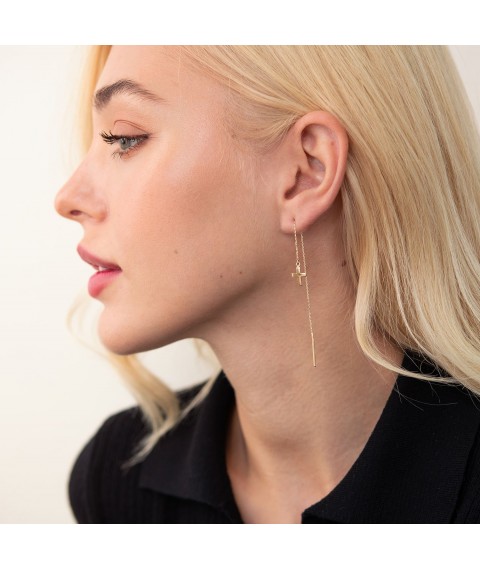 Gold earrings - broaches "Cross" s07655 Onix