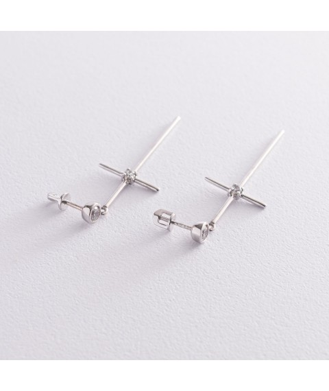 Earrings - studs "Crosses" in white gold (cubic zirconia) s07368 Onyx