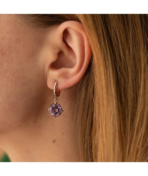 Gold earrings "Attraction" with amethyst s05299 Onyx