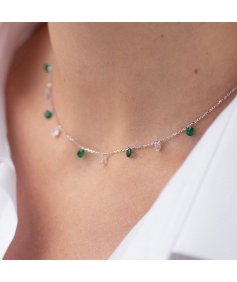 Necklace in white gold (green and white cubic zirconia) coll02307 Onyx 43