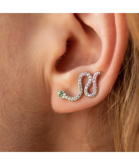 Earrings - climbers "Snakes" in silver (cubic zirconia) 109410 Onyx