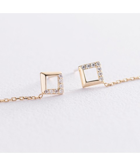 Gold earrings "Rhombuses" on a chain (cubic zirconia) s07233 Onyx