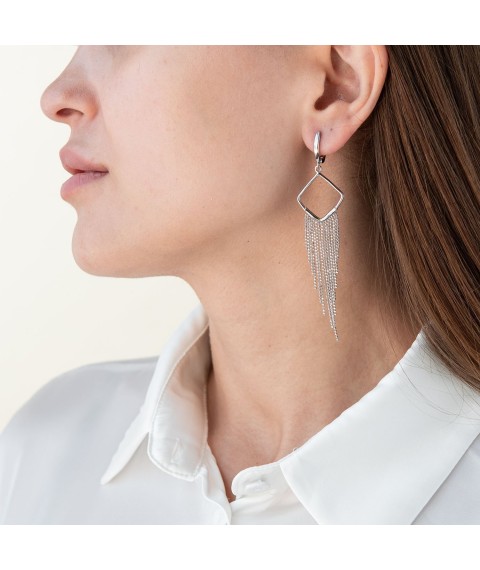 Silver earrings "Rain" 122323 Onyx