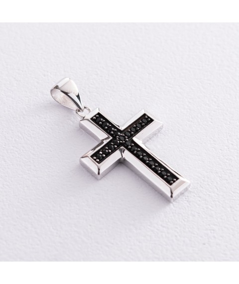 Крест в белом золоте (черные фианиты) п03492 Оникс