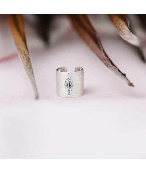 Silver cuff earring "Flower" (matte) 122703 color Onyx