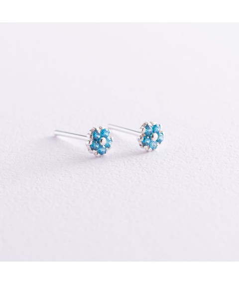 Silver stud earrings "Flowers" with cubic zirconia 121884 Onyx