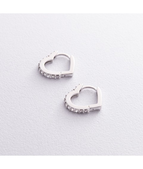 Срібні сережки "Сердечки" з фіанітами OR111550 Онікс