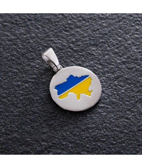 Срібна підвіска "Карта України" з емаллю 940п Онікс