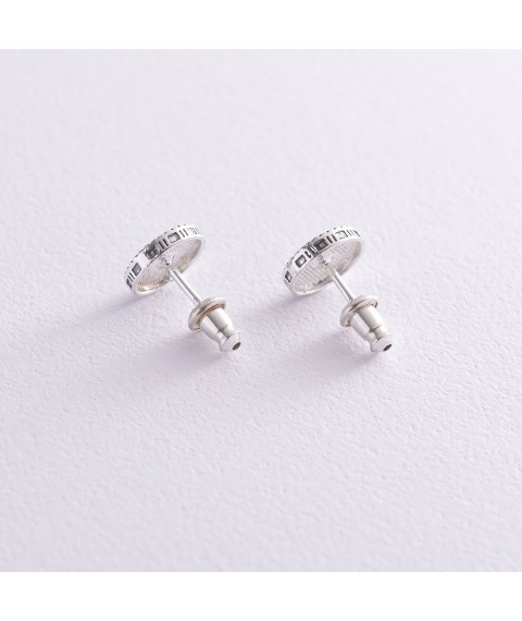 Earrings - studs "Flowers" in silver (blackened) 122771 Onyx