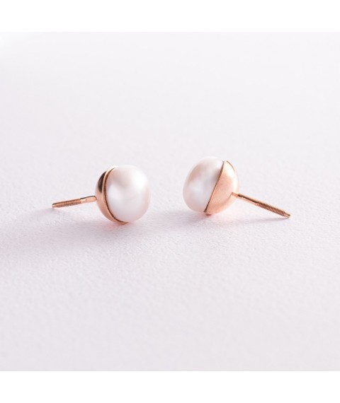 Gold earrings - studs with cult. fresh pearls s00900 Onyx