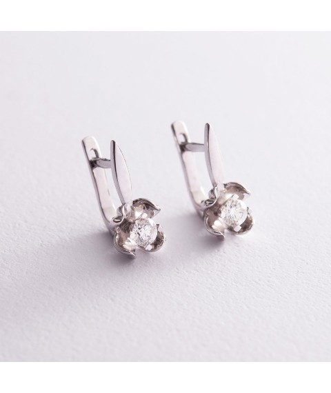 Gold earrings "Flowers" with diamonds sb0055 Onyx