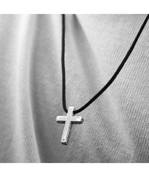 Orthodox silver cross "Our Father" on a cord 181272 Onyx 60