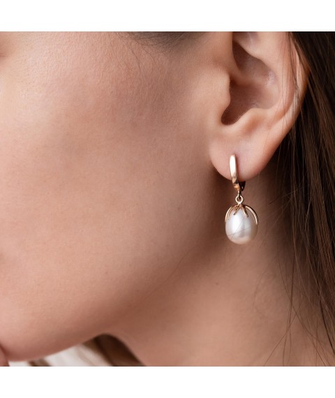 Gold earrings (cult. fresh pearls) s07771 Onyx