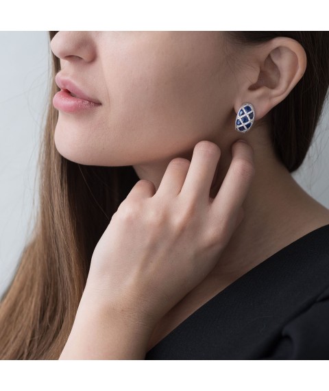Gold earrings with blue sapphires and diamonds doubs927 Onyx