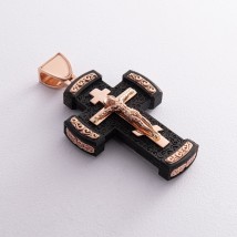Мужской православный крест "Распятие. Спаси и Сохрани" из эбенового дерева и золота 0001 Онікс