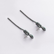 Золотые серьги - пусеты "Змеи" (бриллианты, изумруды, рубины) сб0597nl Онікс