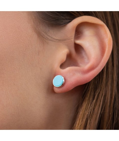 Gold earrings - studs "Circles" (turquoise) sbd2-246b Onix