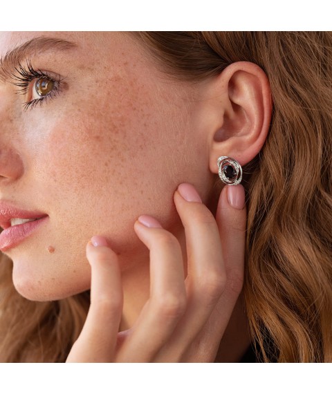 Gold earrings with diamonds and sapphires s347 Onyx
