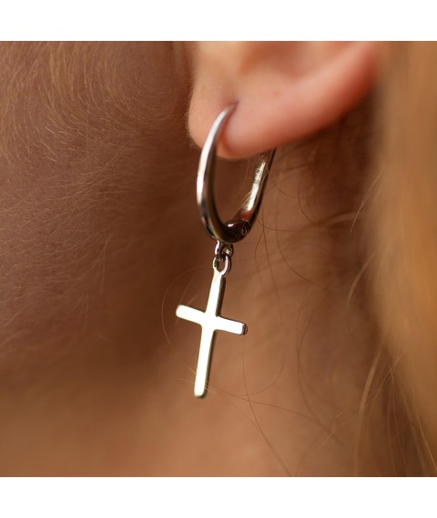Earrings "Cross" in white gold s06995 Onyx