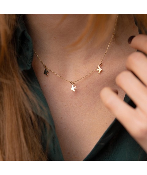 Necklace "Swallows" in yellow gold kol02022 Onyx 38