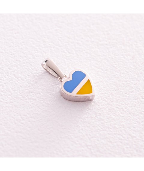 Кулон "З Україною в серці" у білому золоті (блакитна та жовта емаль) п03741 Онікс