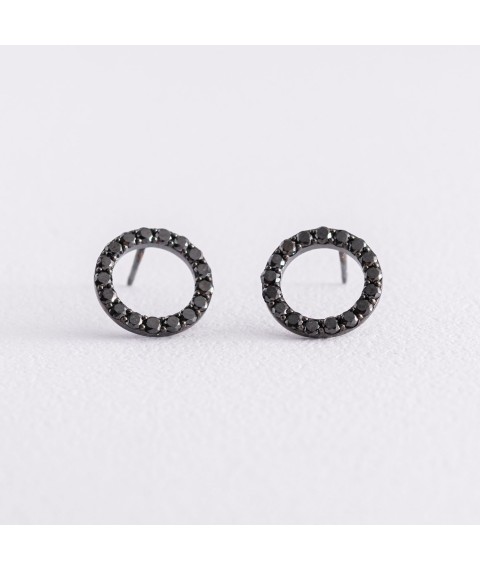 Gold earrings - studs "Cycle" (black diamonds) 1.2 cm sb0357di Onix