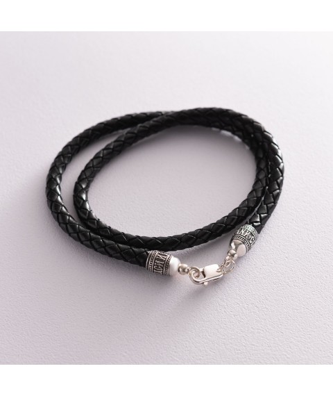 Leather cord with silver insert 18720 Onix 45