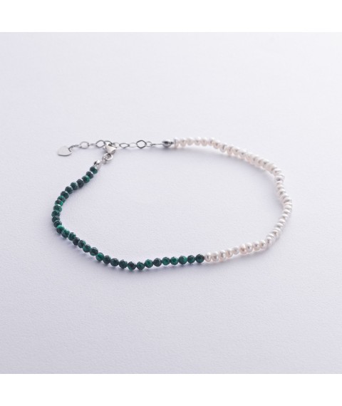 Silver bracelet "Pearls and malachite" on the leg 141660 Onix 24