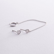 Асиметричні срібні сережки - пусети з фіанітами (сережки - каффа) 902-00898 Онікс
