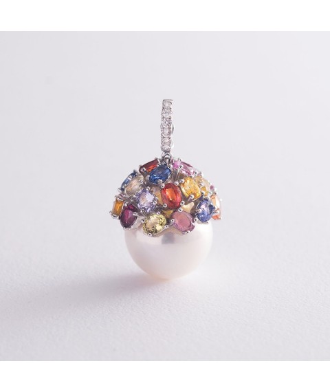 Gold pendant with pearls, diamonds and sapphires pb0049fn Onyx