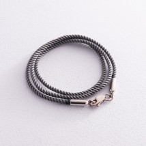 Шелковый серый шнурок с гладкой золотой застежкой (2 мм) кол02341 Онікс  40