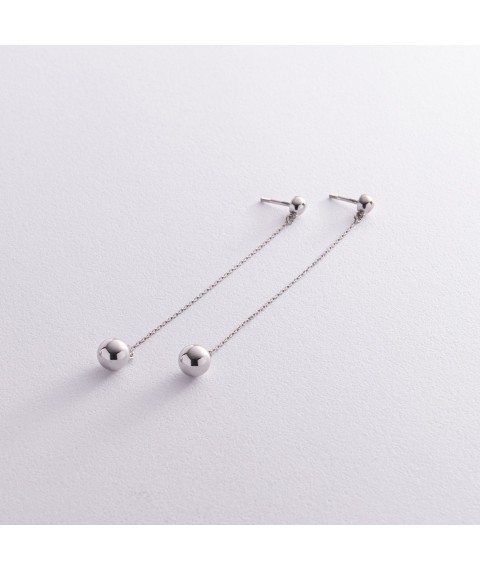 Earrings - studs "Margo" with balls on a chain (white gold) s08242 Onyx