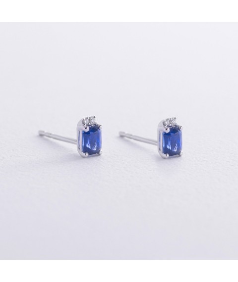 Gold earrings - studs (sapphires, diamonds) sb0502nl Onyx