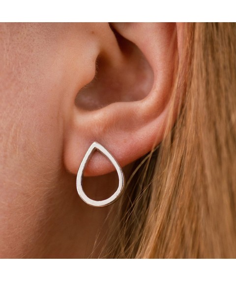 Silver stud earrings "Big drops" (1.7 x 1.2 cm) 122500 Onyx