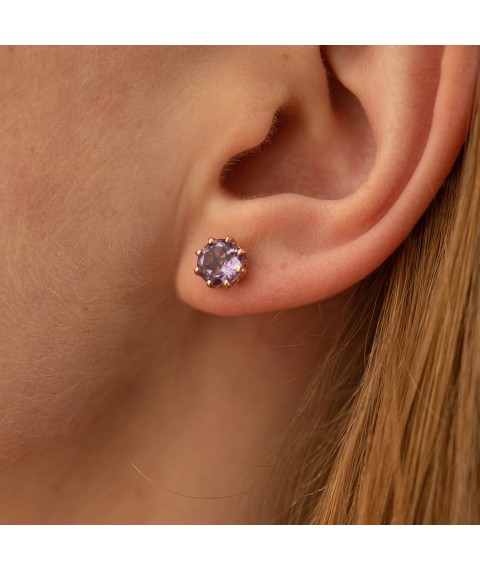 Gold stud earrings with amethyst s06306 Onyx