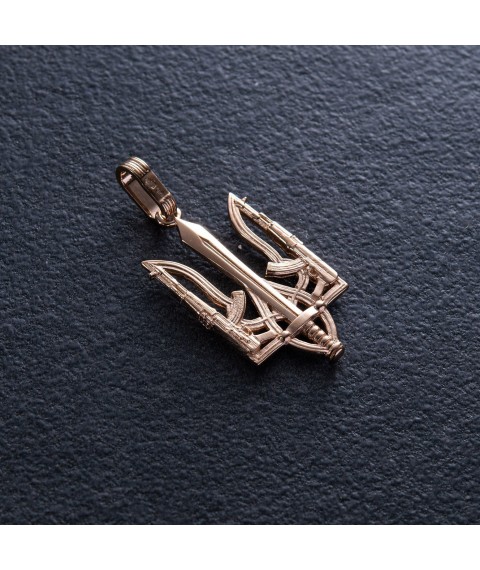 Pendant "Coat of arms of Ukraine - Trident" in red gold p03721 Onyx