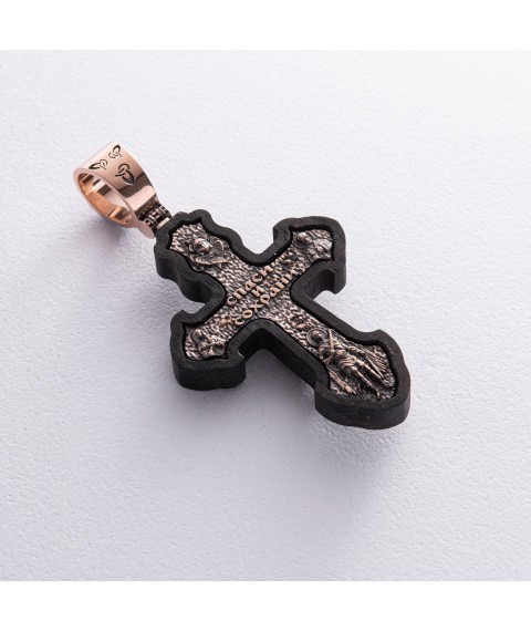 Golden cross "Crucifixion. Save and Preserve" with ebony wood 631зч Onyx