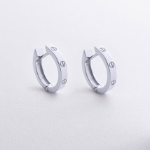 Серьги - кольца "Love" в белом золоте с09145 Онікс