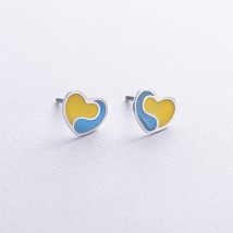 Сережки - пусети "Українське серце" у сріблі (блакитна та жовта емаль) 1018 Онікс