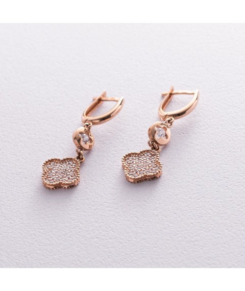 Gold earrings "Clover" with cubic zirconia s04477 Onyx