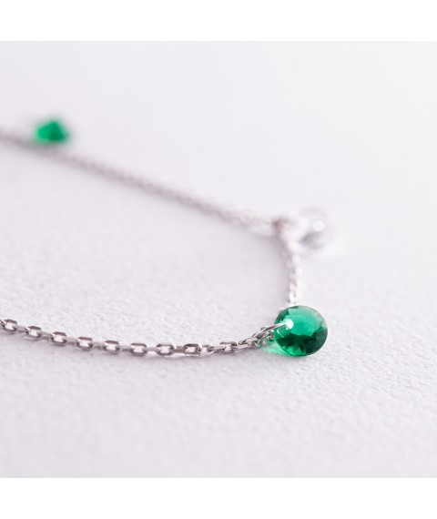 Bracelet in white gold (green and white cubic zirconia) b05136 Onyx 20