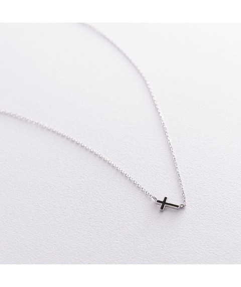 Silver necklace "Cross" (enamel) 181070 Onix 45