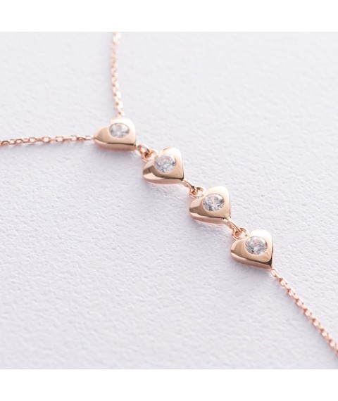Gold necklace "Hearts" with cubic zirconia col01495 Onix 45