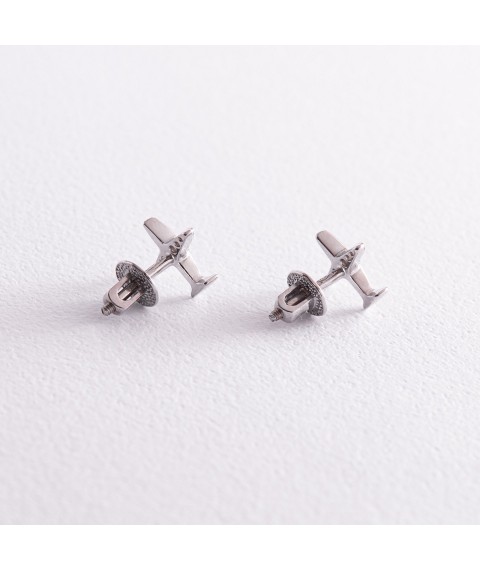 Silver earrings - studs "Airplanes" 40014 Onyx