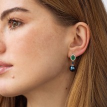 Gold earrings (pearl, emerald, diamond) sb0489di Onyx