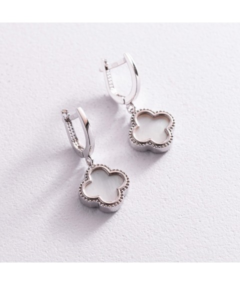 Earrings "Clover" in white gold (mother of pearl) s07664 Onyx