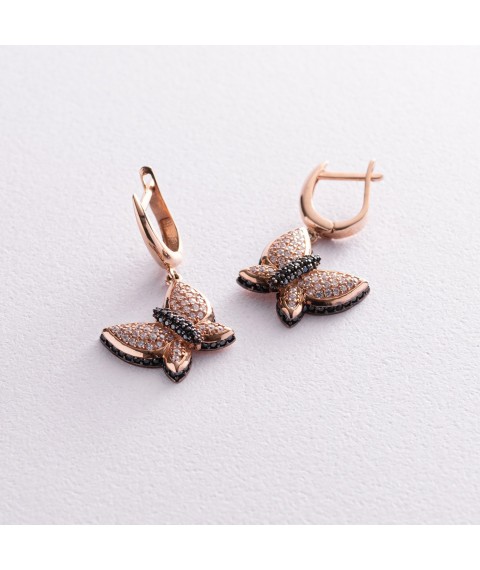 Gold earrings "Butterflies" (cubic zirconia) s05927 Onyx
