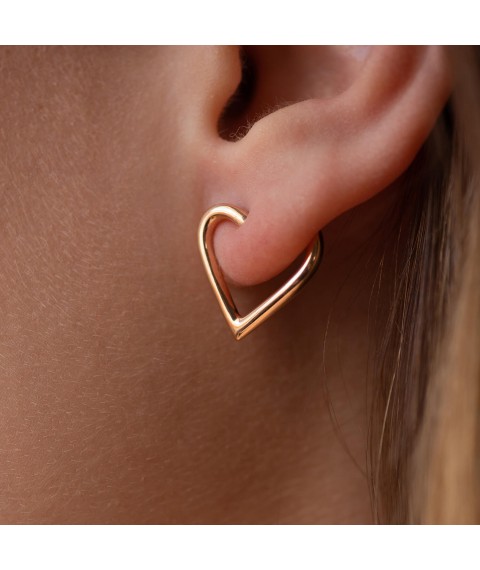 Earrings - studs "Hearts" in red gold s08090 Onyx